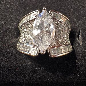 Vintage QVC Diamonique Marquise Highway Ring - .925 Sterling Silver - Size 6.5